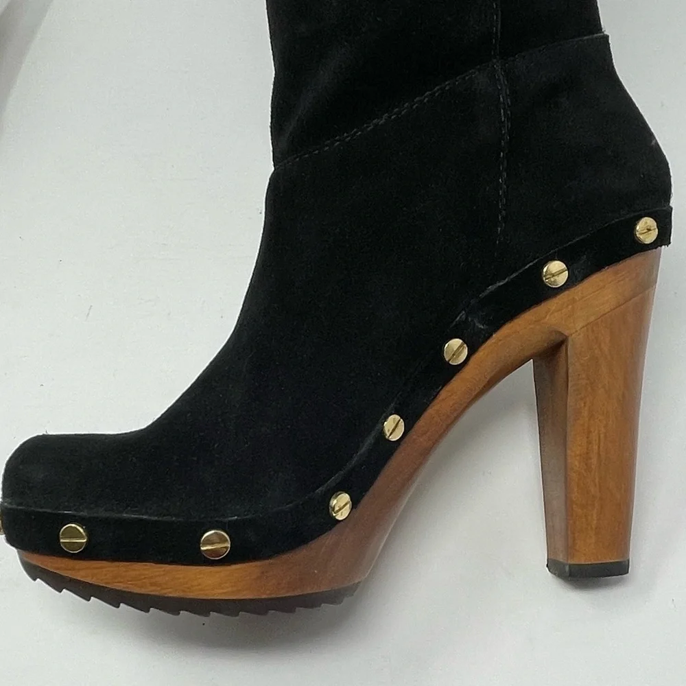 Tory Burch | Tall Black Suede Leather Booker Clog Boots, womens size 6